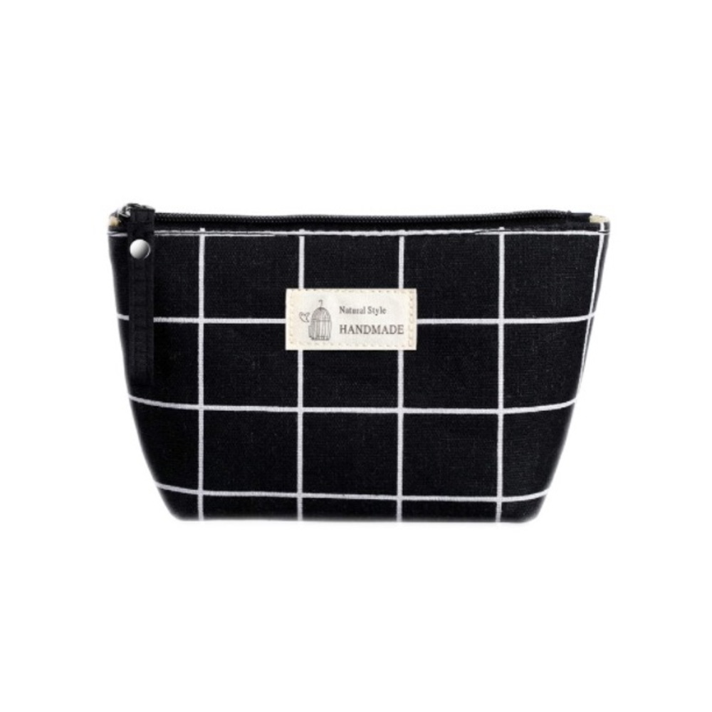 ⛄️Black Grid Printed Canvas Cosmetic/Travel Bag